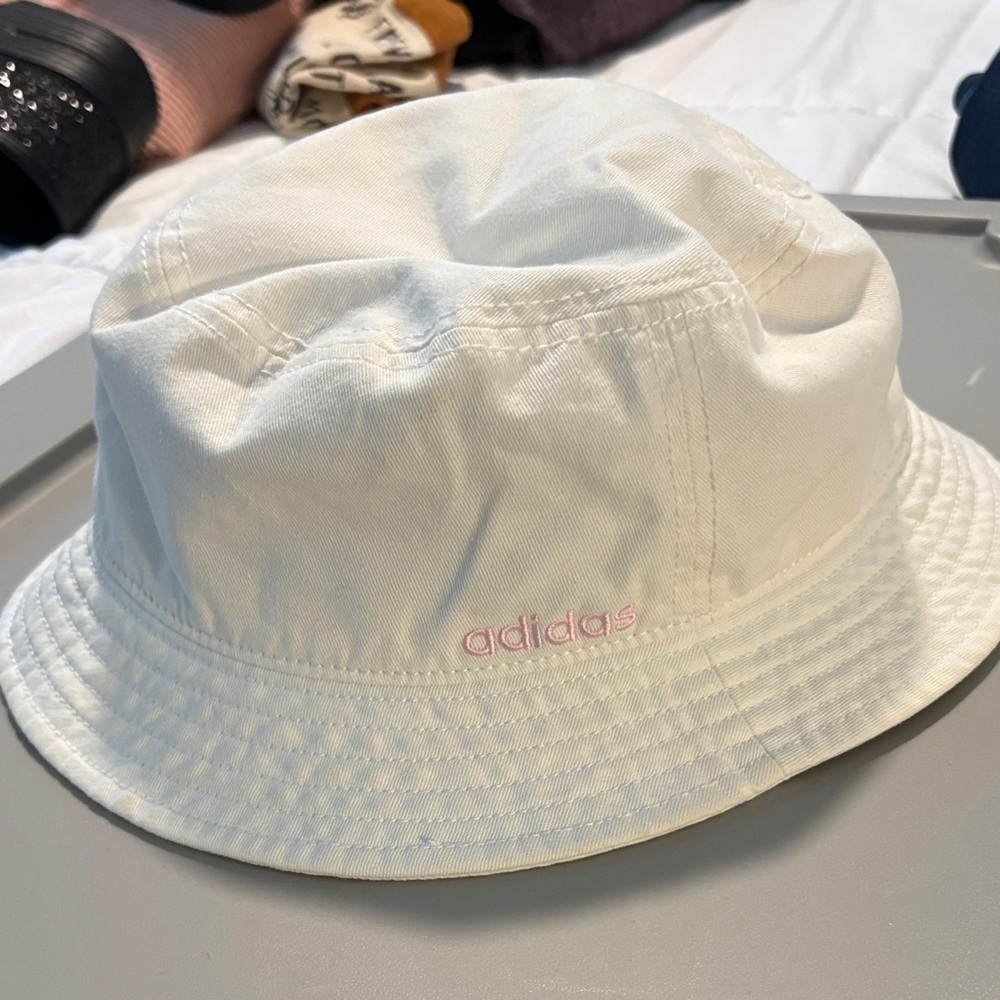 adidas White Bucket Hat with Pink Embroidered Logo